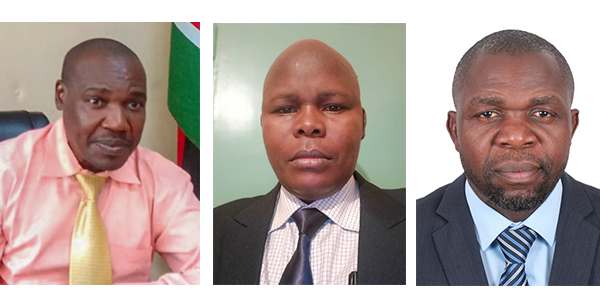 From Left, KUSU Branch Secretary, Patrick Ogutu Ochieng, KUDHEIHA Shop Steward, Jasper Obwoge and UASU Branch Secretary Fred Wanyonyi Sawenja